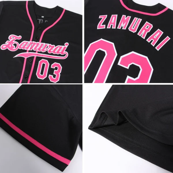 Alternative view of Custom Black Pink-White Authentic Baseball Jersey
