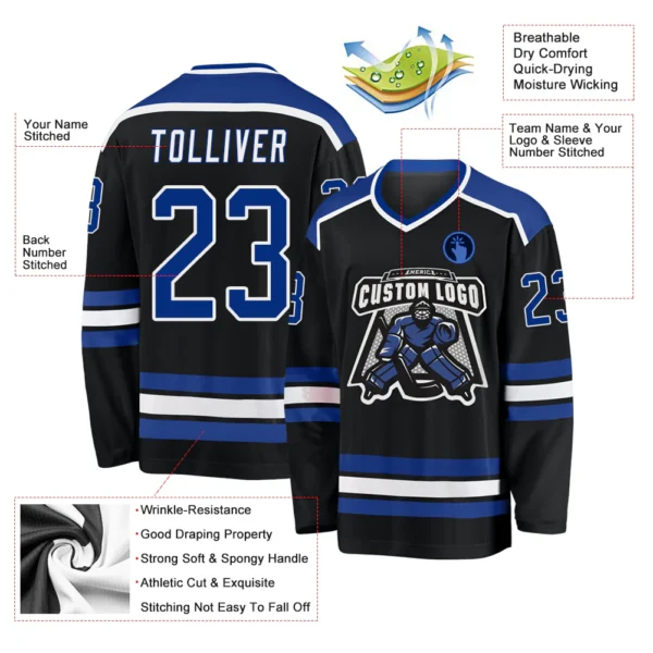 Alternative view of Custom Black Royal-White Hockey Jersey