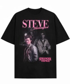 Men's Stranger Things Graphic Oversized T-Shirt Steve Harrington Cotton Black Adult Size S-4XL