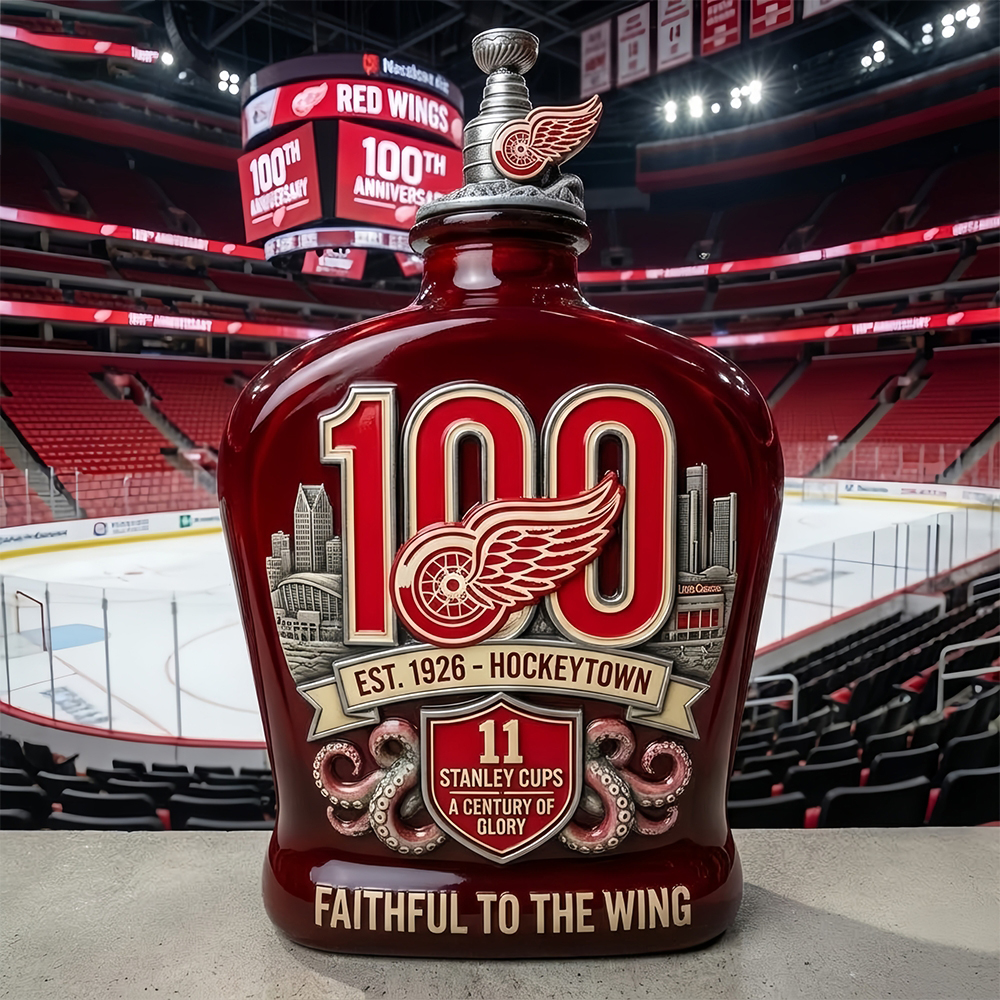Detroit Red Wings 100Th Anniversary Hockeytown Stanley Cup Legacy Whiskey Bottle