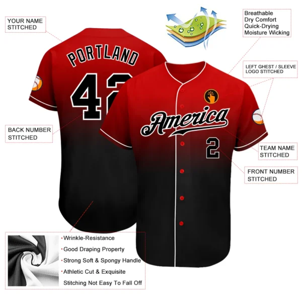 Alternative view of Custom Red Black-White Authentic Fade Fashion Baseball Jersey