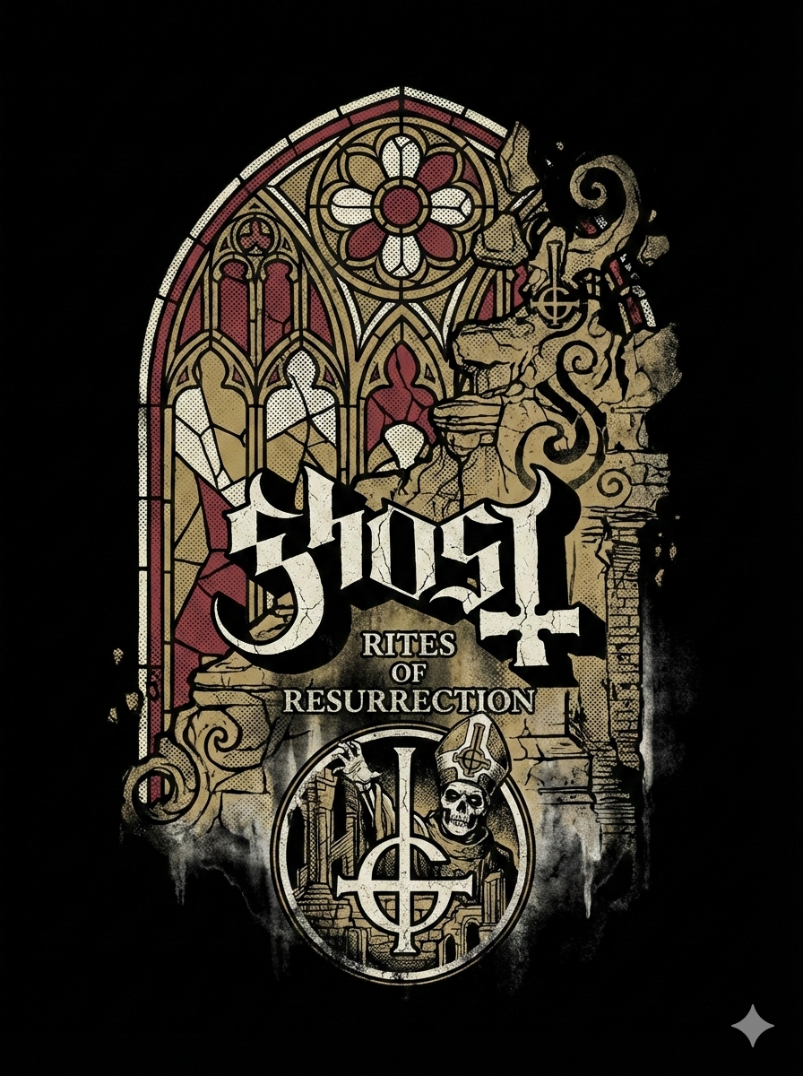 Ghost Band Rites Tour Vintage Occult Metal Gothic Bootleg Washed - Image 3