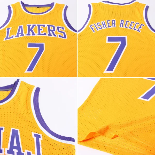 Alternative view of Custom Gold Purple-White Authentic Throwback Basketball Jersey