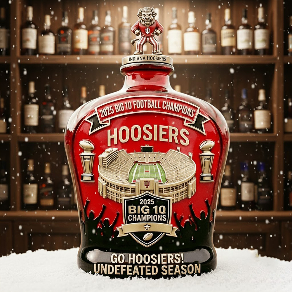 Indiana Hoosiers 2025 Big Ten Football Champions Go Hoosiers Decanter Whiskey Bottle