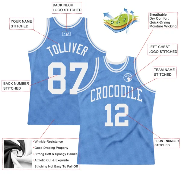 Alternative view of Custom Light Blue White Authentic Throwback Basketball Jersey