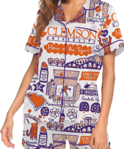 Alternative view of Clemson Tigers Hand Sketched Satin Pajamas Set For Women