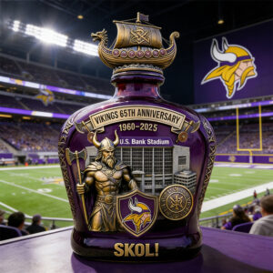 Minnesota Vikings 65Th Anniversary Skol Whiskey Bottle Decanter