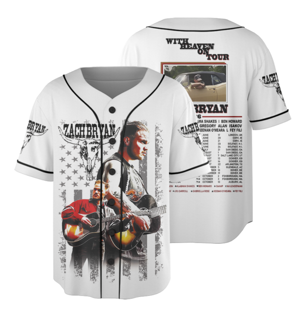Zach Bryan Tour Baseball Jersey, With Heaven On Tour 2026 Jersey, Country Music Concert, Vintage Western Graphic Shirt