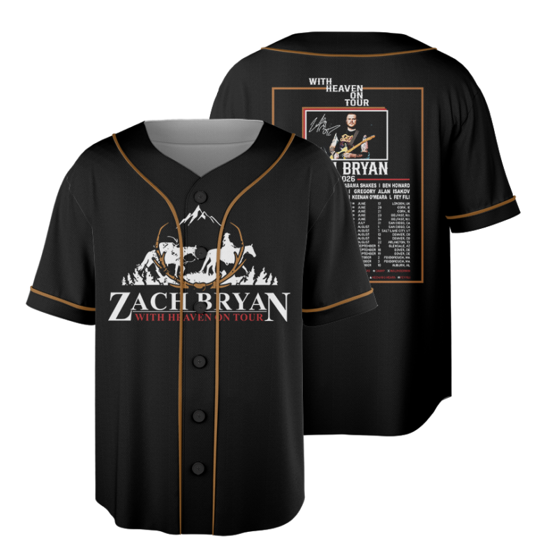 Zach Bryan Tour Baseball Jersey, With Heaven On Tour 2026 Jersey, Country Music Concert, Vintage Western Graphic Shirt