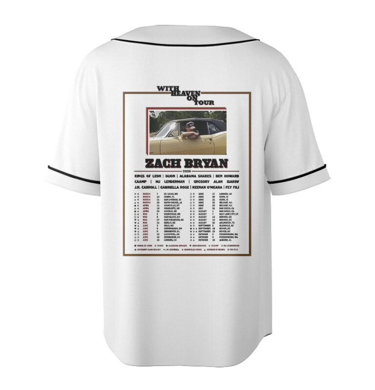 Zach Bryan Tour Baseball Jersey, With Heaven On Tour 2026 Jersey, Country Music Concert, Vintage Western Graphic Shirt