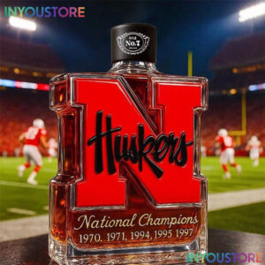 Nebraska Cornhuskers 5-Time National Champions Whiskey Bottle