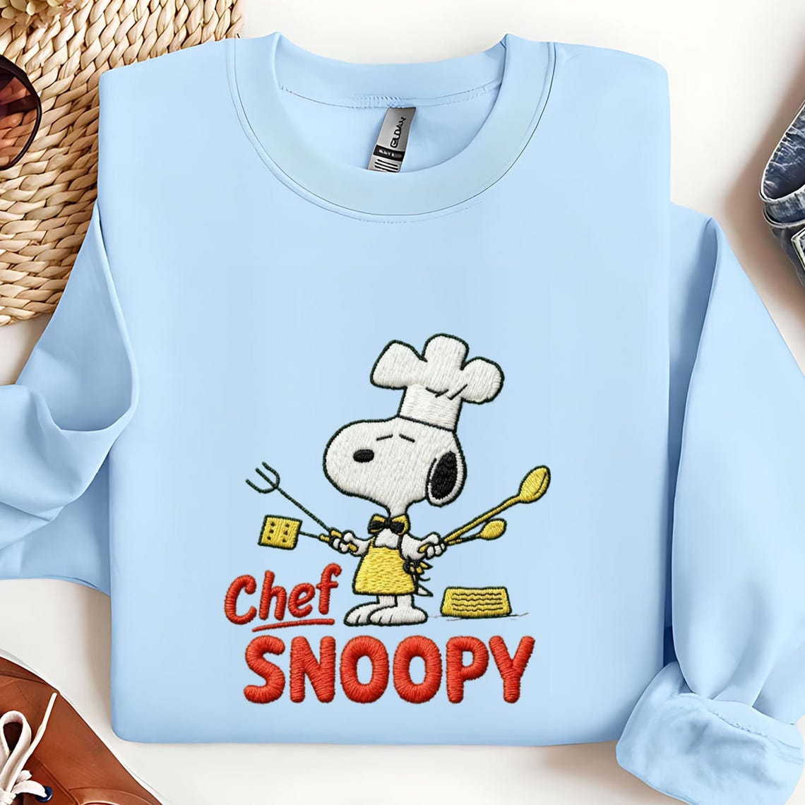 Chef Snoopy Embroidery Sweatshirt, Cute Peanuts Dog Machine Embroidery Shirt - Image 3