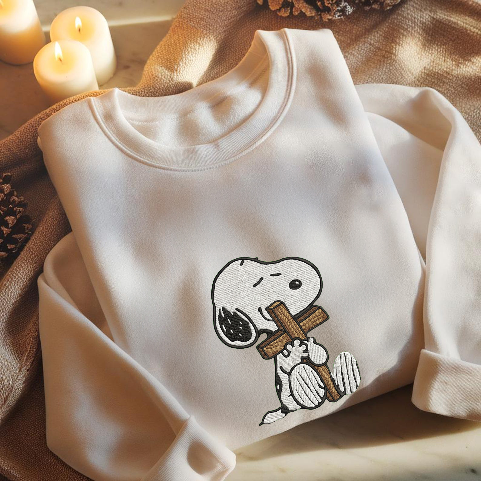 Snoopy Holding Cross Embroidery Hoodie/ Sweatshirt/ Shirt - Image 4