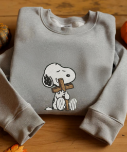 Alternative view of Snoopy Holding Cross Embroidery Hoodie/ Sweatshirt/ Shirt
