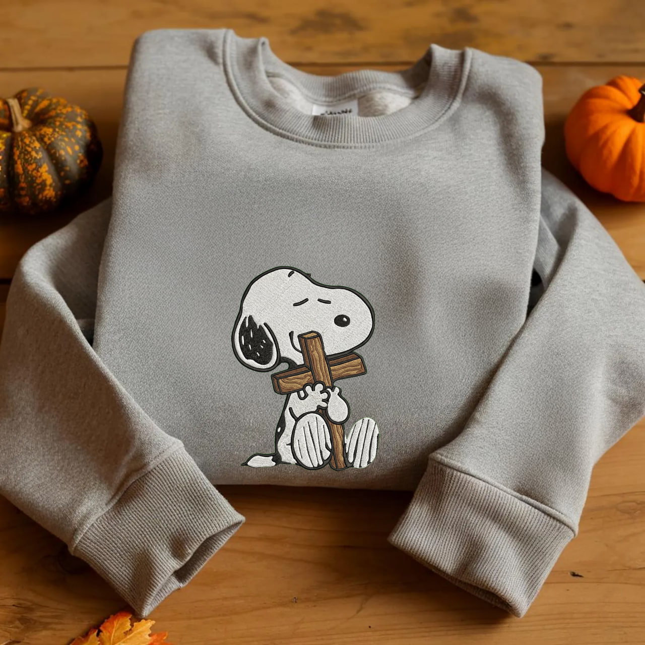 Snoopy Holding Cross Embroidery Hoodie/ Sweatshirt/ Shirt - Image 2