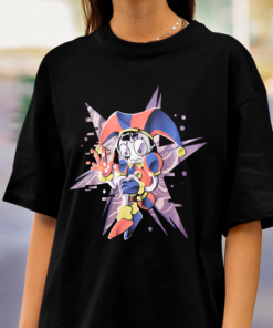 The Amazing Circus Pomni T-Shirt, Glitter Graphic Tee, Cute Cartoon Clown Shirt, Aesthetic Animation Top