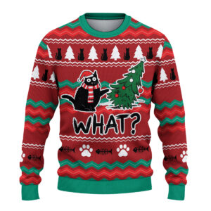 Alternative view of Funny Black Cat Ugly Christmas Sweater, Cat Christmas Sweatshirt, Cute Cat Pet Xmas Holiday Party Shirt, Christmas Gift For Men Women