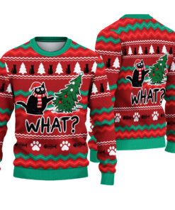 Funny Black Cat Ugly Christmas Sweater, Cat Christmas Sweatshirt, Cute Cat Pet Xmas Holiday Party Shirt, Christmas Gift For Men Women