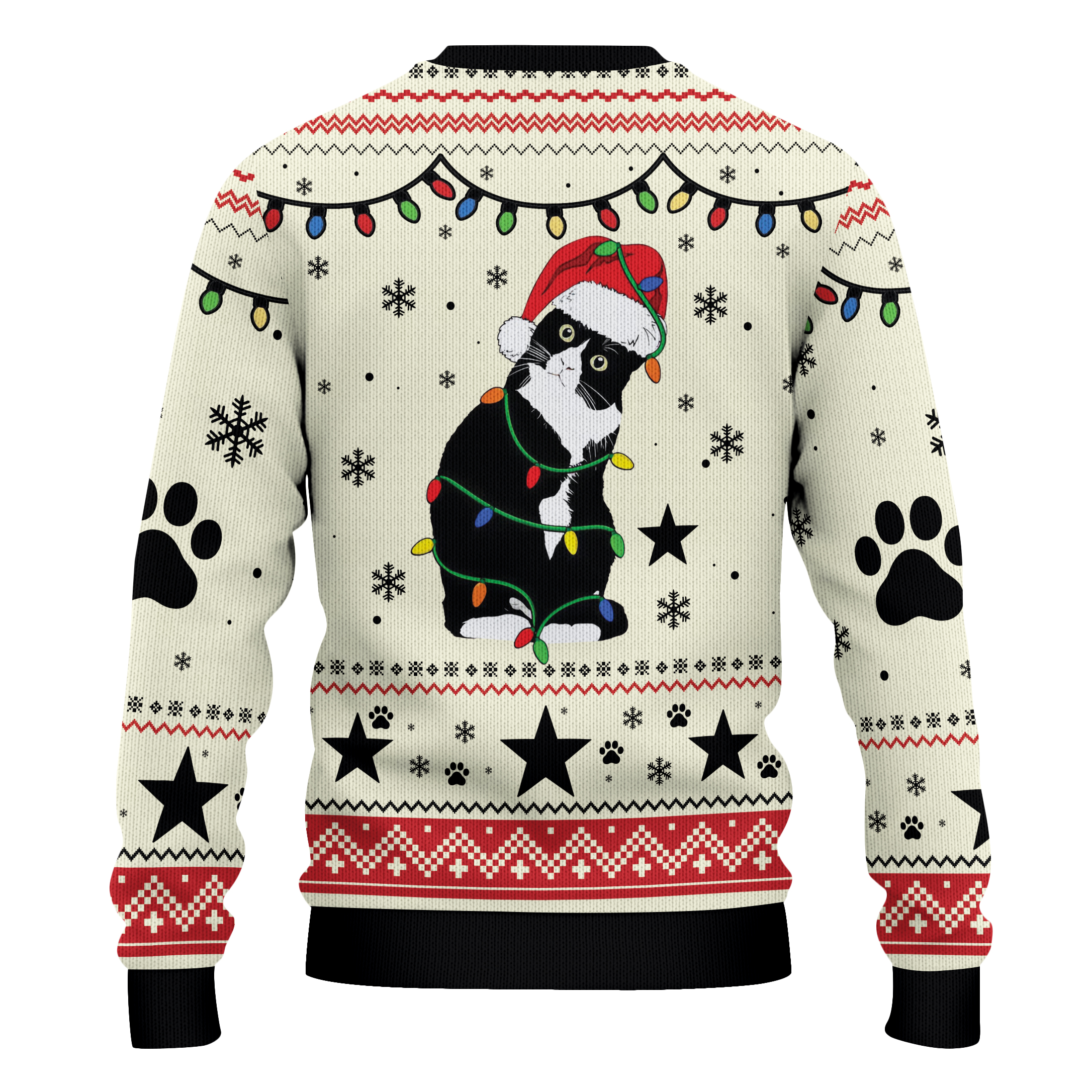 Black Cat Lights Ugly Christmas Sweater, Funny Holiday Sweater, Festive Winter Knit, Cute Xmas Gift for Cat Lovers - Image 3