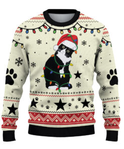 Alternative view of Black Cat Lights Ugly Christmas Sweater, Funny Holiday Sweater, Festive Winter Knit, Cute Xmas Gift for Cat Lovers