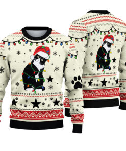 Black Cat Lights Ugly Christmas Sweater, Funny Holiday Sweater, Festive Winter Knit, Cute Xmas Gift for Cat Lovers