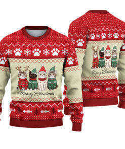 Christmas Cat Ugly Sweatshirt, Meowy Christmas Cats with Santa Claus Sweatshirt, Happy New Year Sweatshirt, Cat Lovers Sweater