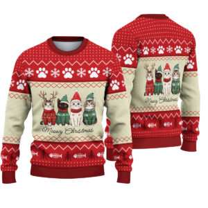 Christmas Cat Ugly Sweatshirt, Meowy Christmas Cats with Santa Claus Sweatshirt, Happy New Year Sweatshirt, Cat Lovers Sweater