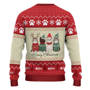 Alternative view of Christmas Cat Ugly Sweatshirt, Meowy Christmas Cats with Santa Claus Sweatshirt, Happy New Year Sweatshirt, Cat Lovers Sweater