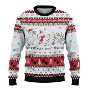 Alternative view of Funny Goose Christmas Sweater, Holiday Lights Duck Pullover, Cute Farm Bird Xmas Jumper, Ugly Sweater Party Outfit for Men & Women