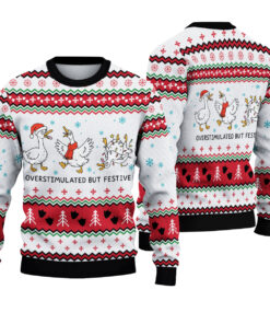 Funny Goose Christmas Sweater, Holiday Lights Duck Pullover, Cute Farm Bird Xmas Jumper, Ugly Sweater Party Outfit for Men & Women
