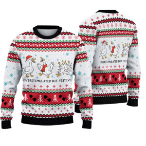 Funny Goose Christmas Sweater, Holiday Lights Duck Pullover, Cute Farm Bird Xmas Jumper, Ugly Sweater Party Outfit for Men & Women