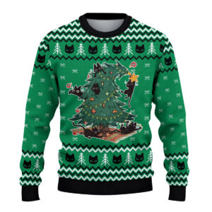 Alternative view of Funny Black Cat Ugly Christmas Sweatshirt, Cute Cat Lover Xmas Sweater, Cats Climbing Tree Sweater, Christmas Cat Mom Gift, Holiday