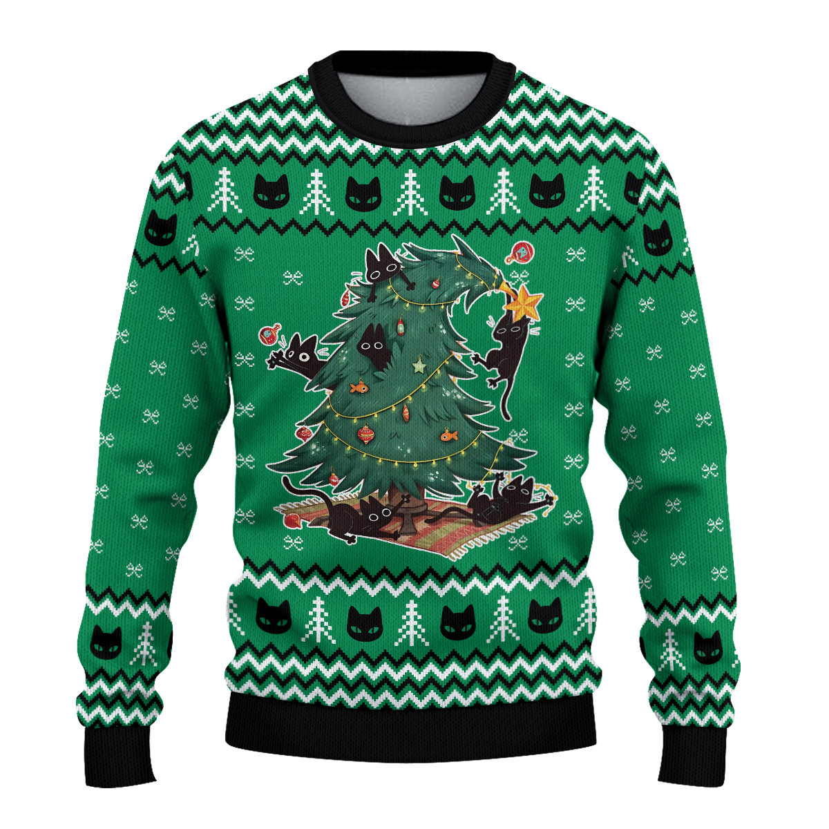 Funny Black Cat Ugly Christmas Sweatshirt, Cute Cat Lover Xmas Sweater, Cats Climbing Tree Sweater, Christmas Cat Mom Gift, Holiday - Image 2