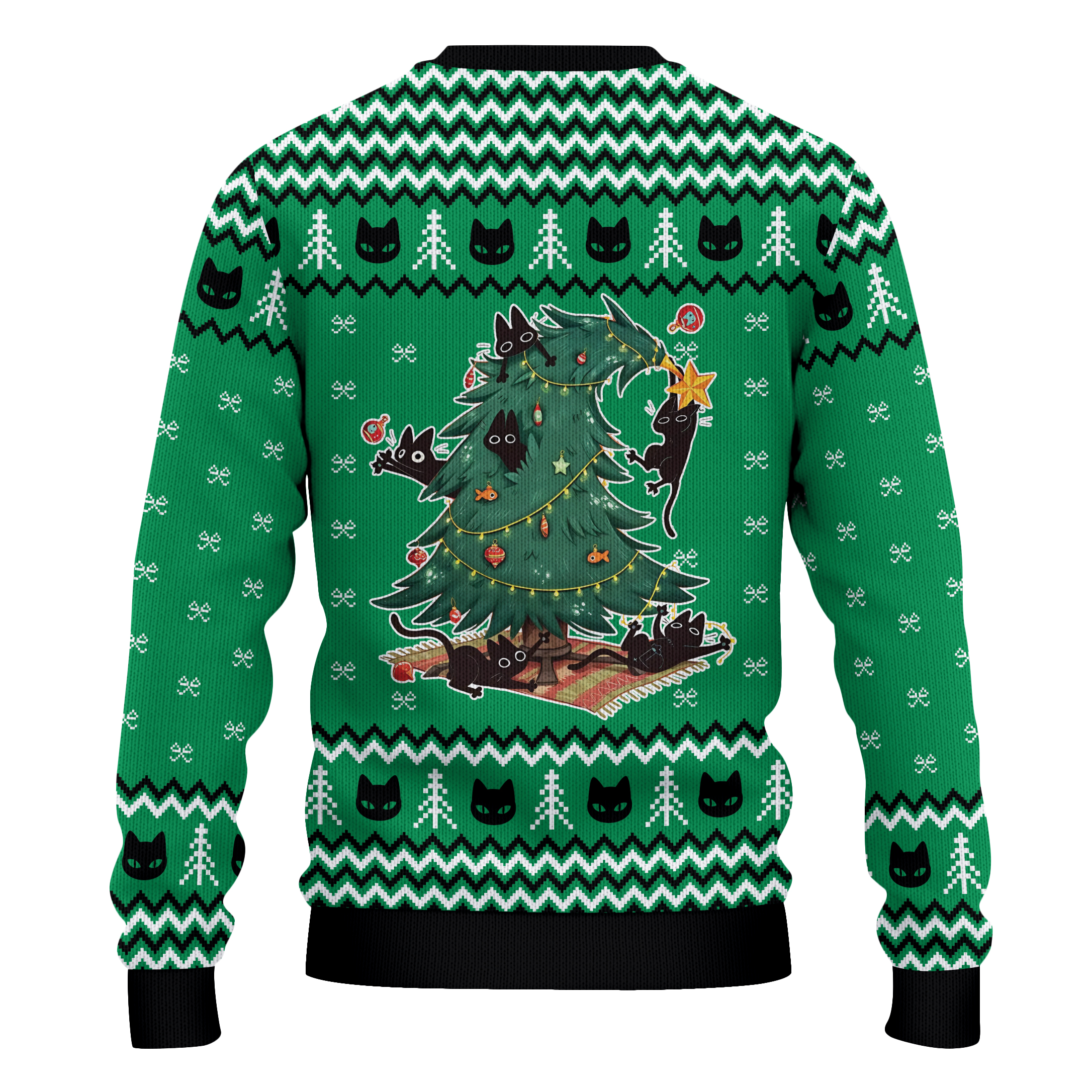 Funny Black Cat Ugly Christmas Sweatshirt, Cute Cat Lover Xmas Sweater, Cats Climbing Tree Sweater, Christmas Cat Mom Gift, Holiday - Image 3