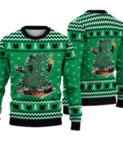 Funny Black Cat Ugly Christmas Sweatshirt, Cute Cat Lover Xmas Sweater, Cats Climbing Tree Sweater, Christmas Cat Mom Gift, Holiday