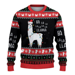Alternative view of Fa La La Llama Ugly Christmas Sweater, Funny Llama Xmas Sweatshirt, Holiday Knit Pullover, Novelty Christmas Gift for Men & Women
