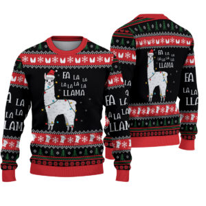 Fa La La Llama Ugly Christmas Sweater, Funny Llama Xmas Sweatshirt, Holiday Knit Pullover, Novelty Christmas Gift for Men & Women