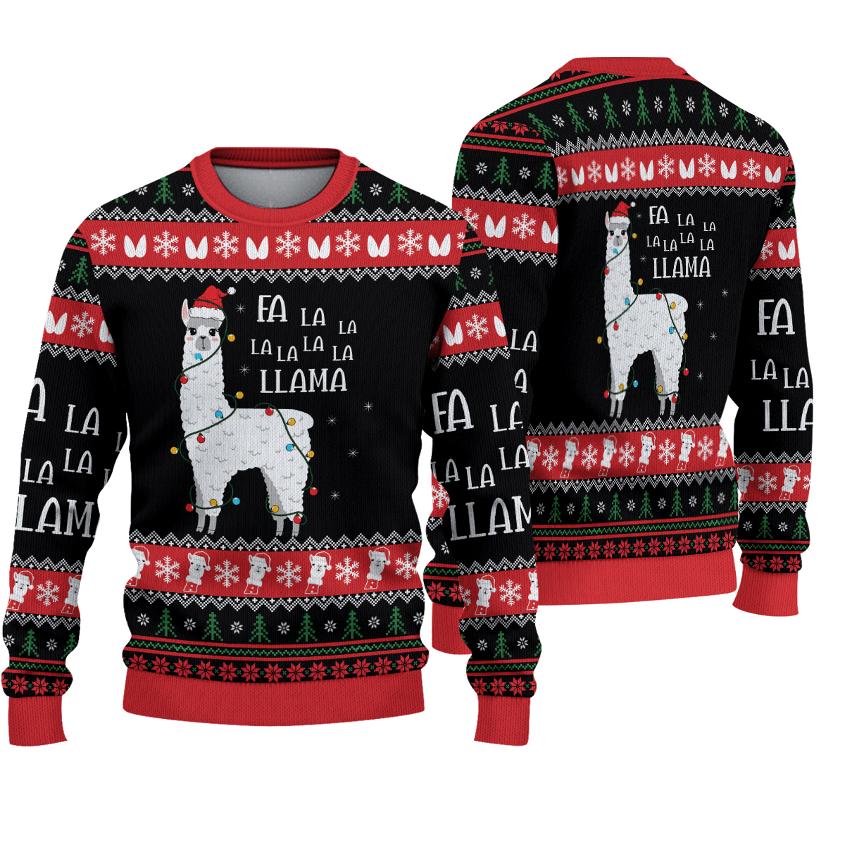Fa La La Llama Ugly Christmas Sweater, Funny Llama Xmas Sweatshirt, Holiday Knit Pullover, Novelty Christmas Gift for Men & Women