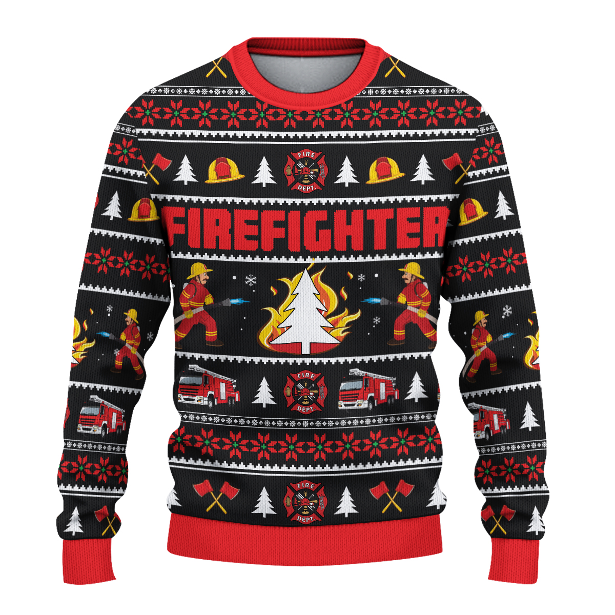Firefighter Ugly Christmas Sweater, All Over Print Unisex Ugly Christmas Sweatshirt, Fire Truck Xmas Shirt - Image 2