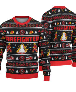Firefighter Ugly Christmas Sweater, All Over Print Unisex Ugly Christmas Sweatshirt, Fire Truck Xmas Shirt