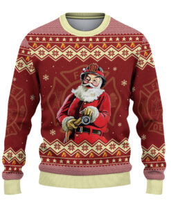 Alternative view of Firefighter Santa Ugly Christmas Sweater: Funny Fire Truck Holiday Pullover