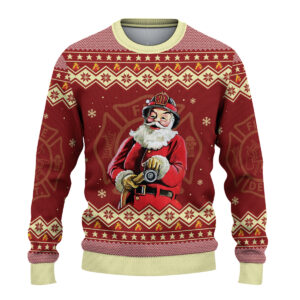 Alternative view of Firefighter Santa Ugly Christmas Sweater: Funny Fire Truck Holiday Pullover