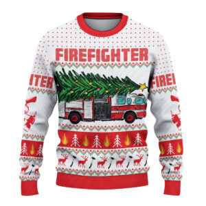 Alternative view of Christmas Firefighter Ugly Sweater, Fireman Xmas Sweater, Firefighter Ugly Christmas Sweater, Fire Department Sweater For Men