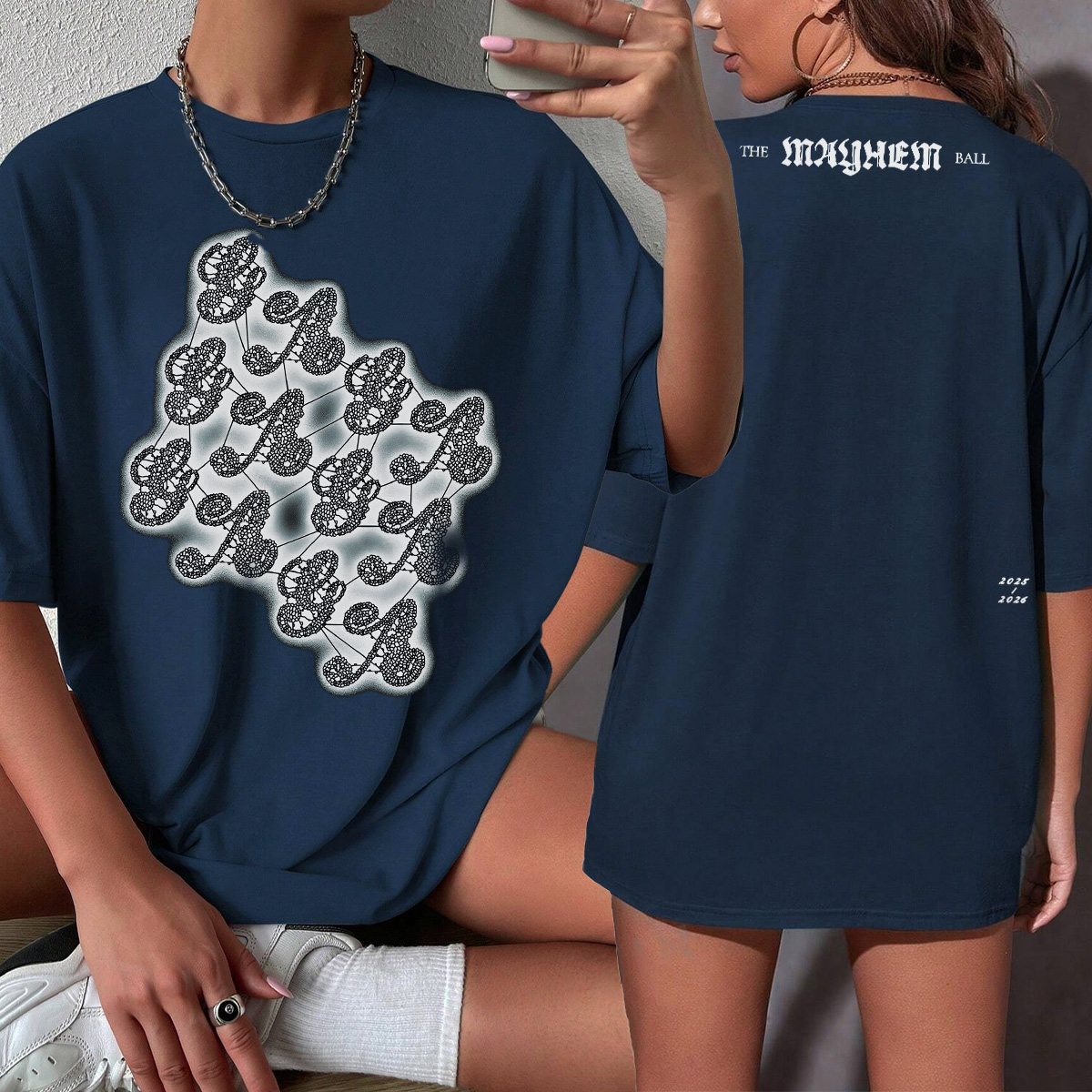 Mayhem Ball Lace Design T-Shirt: Unisex Bella Canvas Little Monster Tee - Image 2