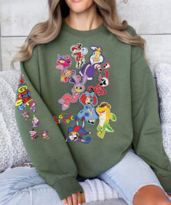 Alternative view of Surreal Circus Inspired Graphic Sweatshirt, Trippy Digital Character Style Shirt, Whimsical Cartoon Aesthetic T-shirt