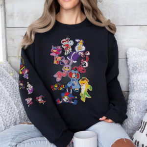 Surreal Circus Inspired Graphic Sweatshirt, Trippy Digital Character Style Shirt, Whimsical Cartoon Aesthetic T-shirt