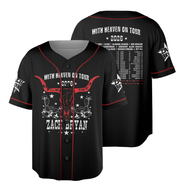 Zach Bryan Tour 2026 Baseball Jersey, With Heaven On Country Music Fan Merch, Kids & Youth Concert Jersey Gift