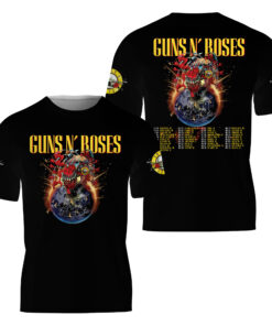 Guns N' Roses Tour 2026 Women's  3D T-Shirt, Cotton Blend Graphic Tee, Black, US Size S-5XL