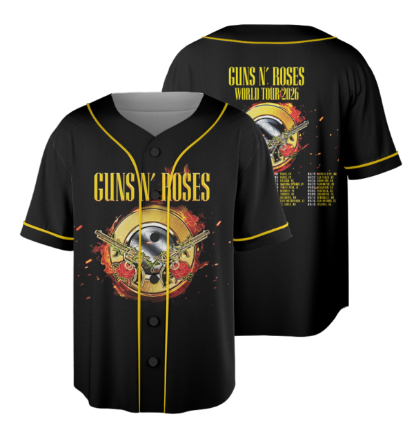 Men's Guns N' Roses Baseball Jersey, Polyester Button Down, Black, US Size S-5Xl