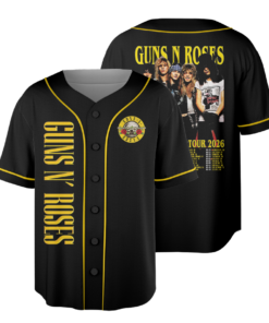 Men's Guns N' Roses Rock Band Baseball Jersey, Polyester, Black, Size S-5XL Adult/ Kid